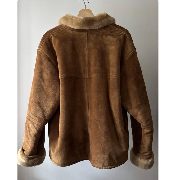 1990s Suede & Faux Fur Bomber Coat | Vintage Tan Aviator Jacket - Picture 3 of 8